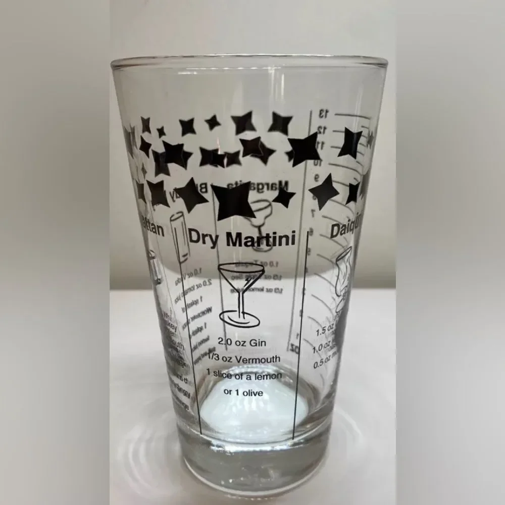 VINTAGE Federal Cocktail Drink Recipe Glass with 5 Recipes Black Print - 6” tall